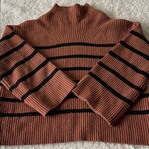 Elie Tahari Rust and Black Striped Turtleneck Sweater